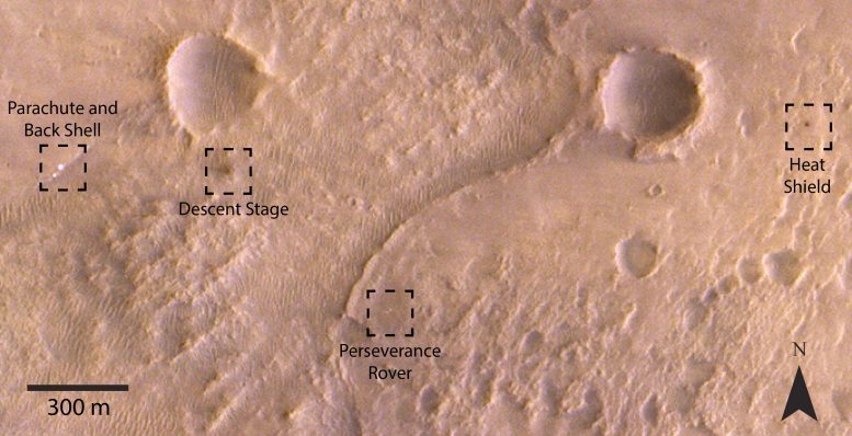 ExoMars Orbiter Images Perseverance Landing Site Labeled