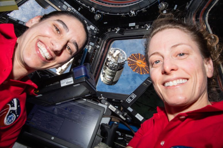 Expedition 70 Flight Engineers Jasmin Moghbeli and Loral O’Hara Inside Cupola