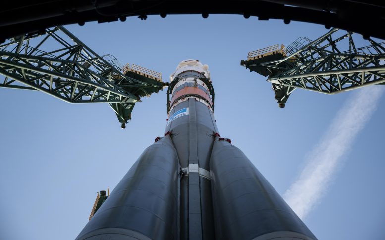 Expedition 71 Soyuz Rocket Raised Vertical