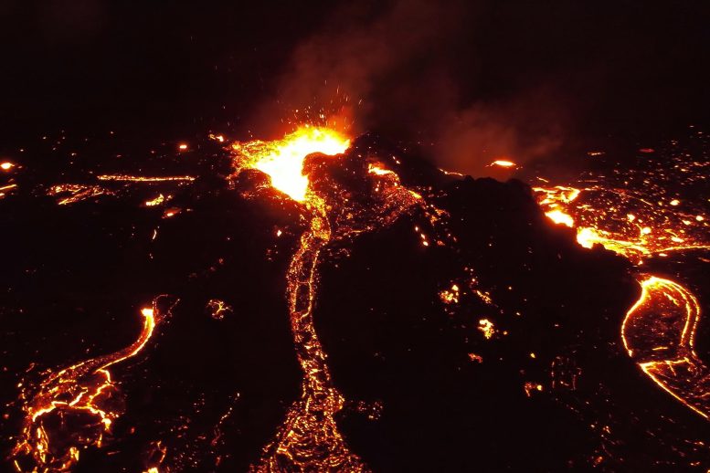 Fagradalsfjall Volcano Eruption at Night