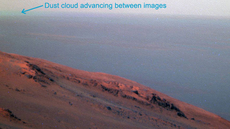 False-Color Image from NASA's Mars Exploration Rover Shows Dust Cloud