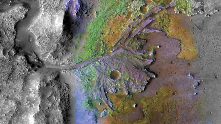 False Color Jezero Crater River Delta