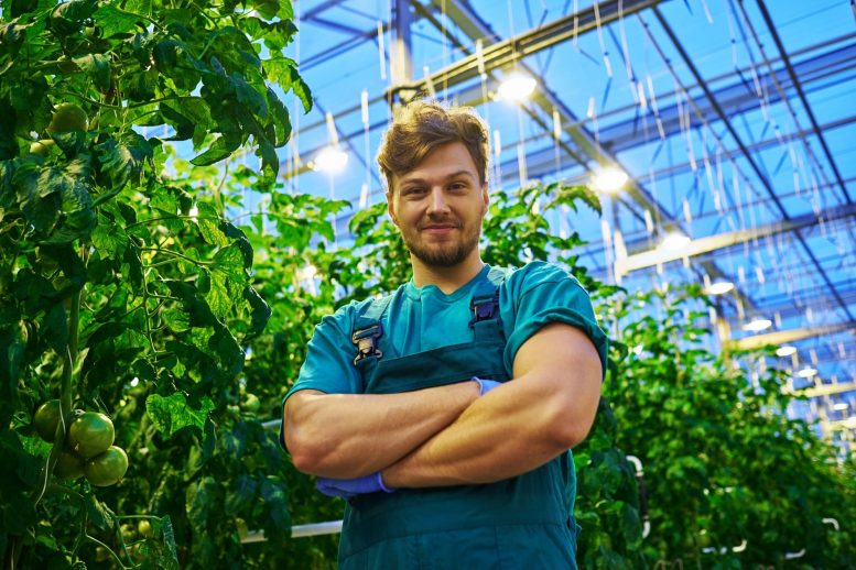Farmer in Modern Greenhouse