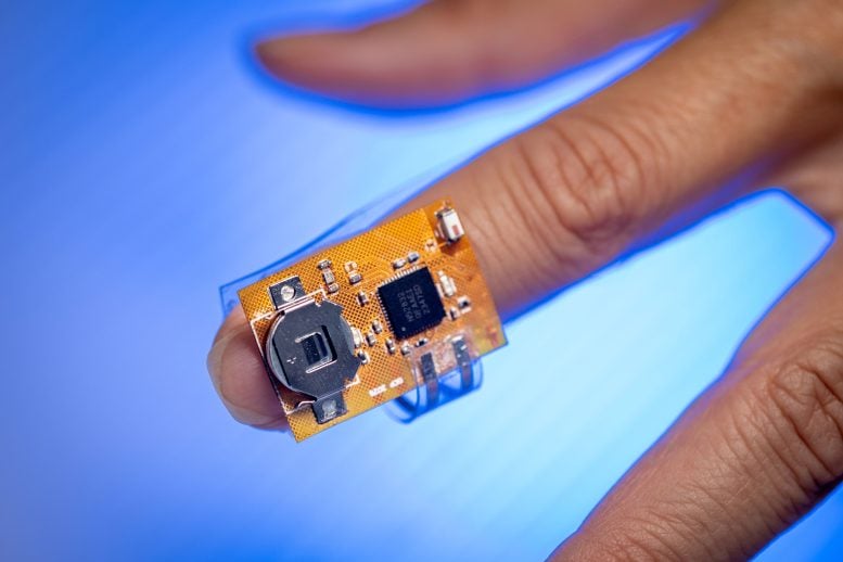 Fingertip View of Wearable Levodopa Monitoring Device