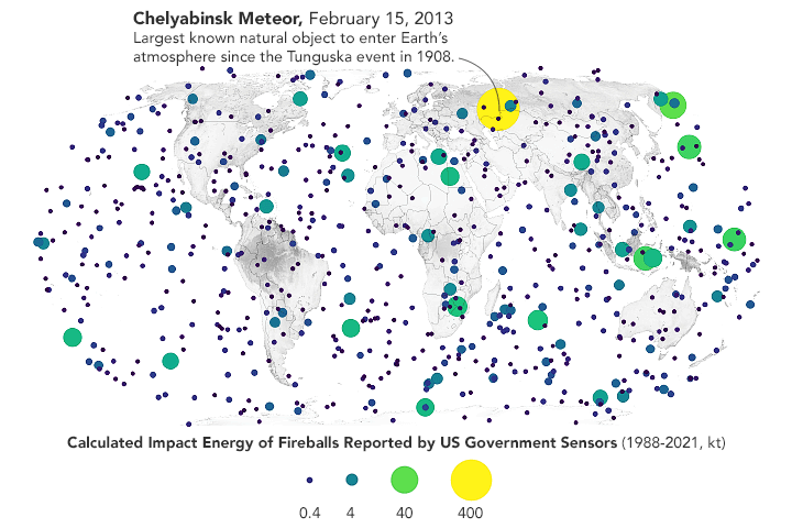 Fireballs Reported by US Sensors Annotated