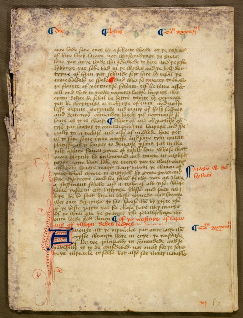 First Page of Nicholas Love’s Medieval Manuscript