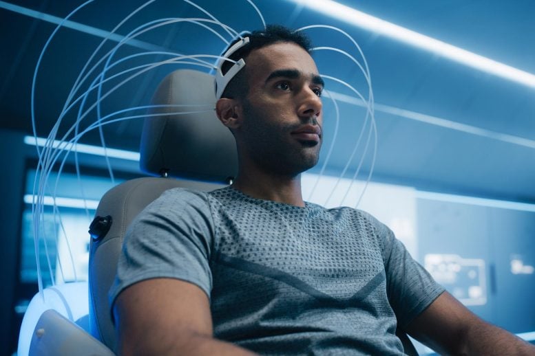 Futuristic Laboratory Advanced Headset Brain Scan