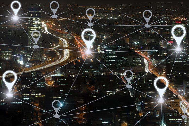 GPS Network Navigation Downtown Concept