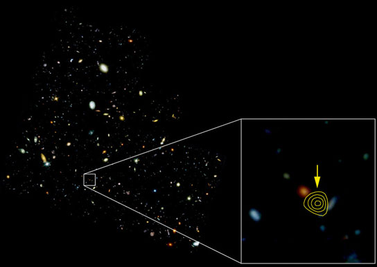 Galaxy HDF850.1 seen as it was 12.5 billion years ago