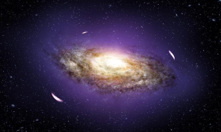 Galaxy Surrounded by Gravitational Distortions Due to Dark Matter