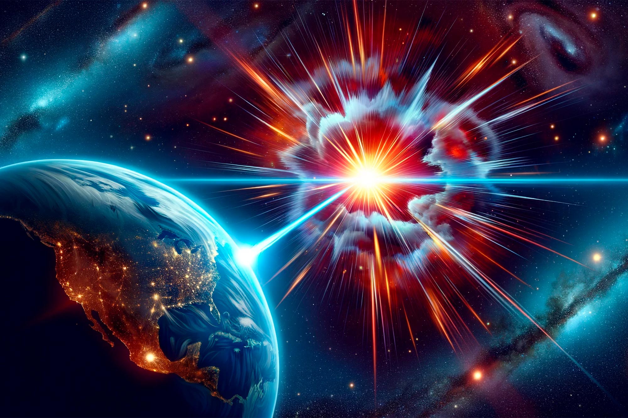 Gamma ray burst earth art concept