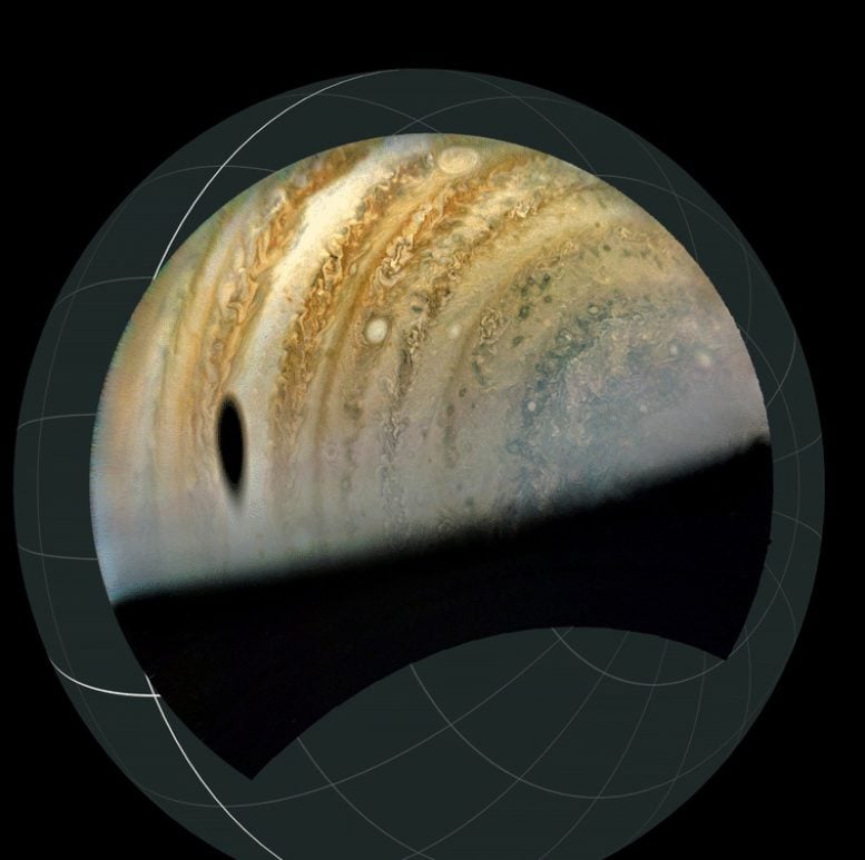 Ganymede’s Shadow Projected Onto Globe of Jupiter