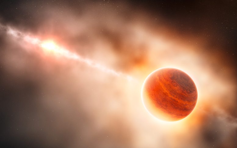 Gas Giant Planet Embedded in the Disk of Dust and Gas in the Ring of Dust Around a Young Star