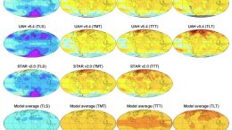 Geographical patterns of observed and simulated trends (in degrees Celsius per decade) from 1979 to 2011