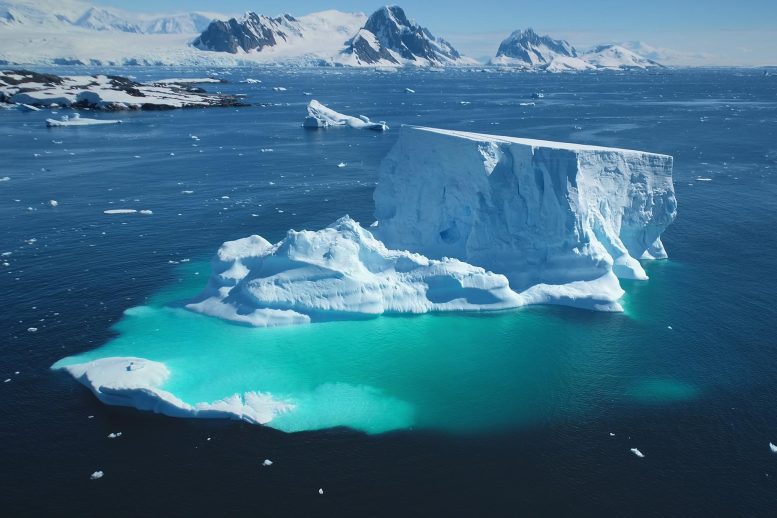 Giant Iceberg Towering Melting Blue Underwater Ice