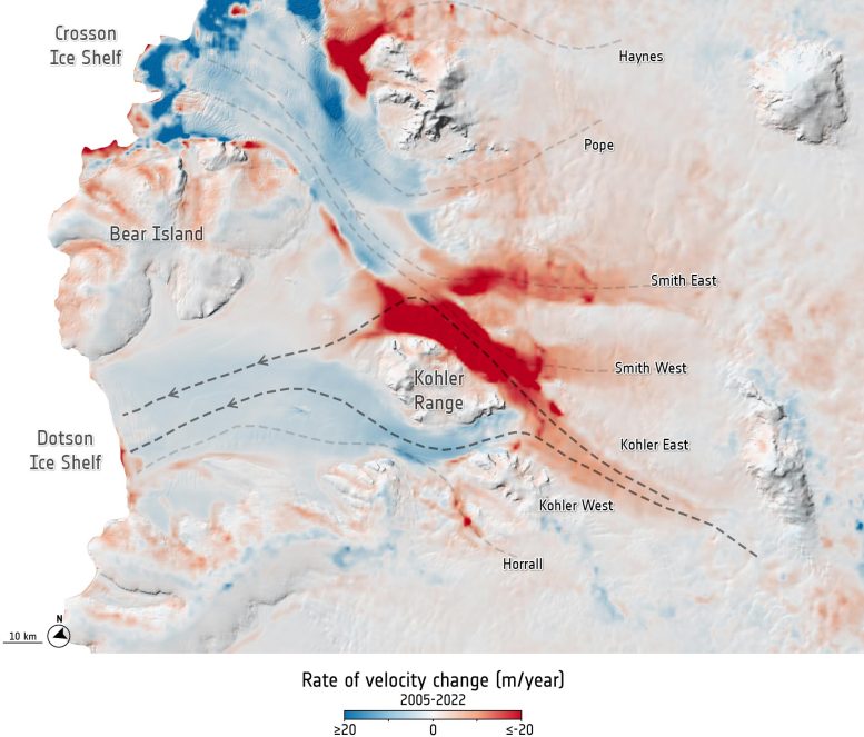 Glacier Velocity Change 2005-2022