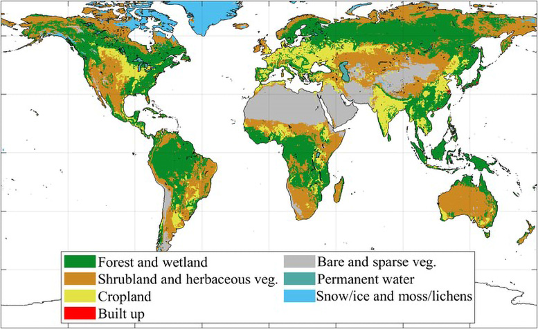Global Distribution of the Land Cover Used in the Analysis