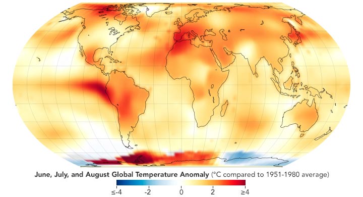 Anomalie de température mondiale juin, juillet et août 2023 annotée