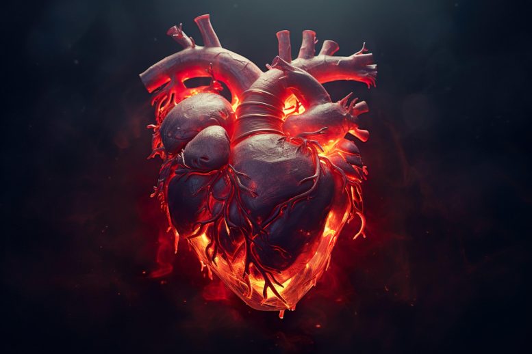 Glowing Heart on Fire Heart Disease