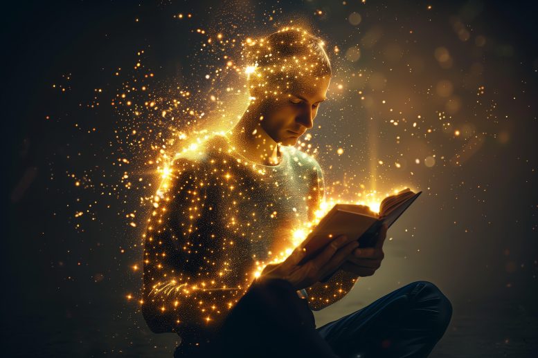 Glowing Man Reading Book