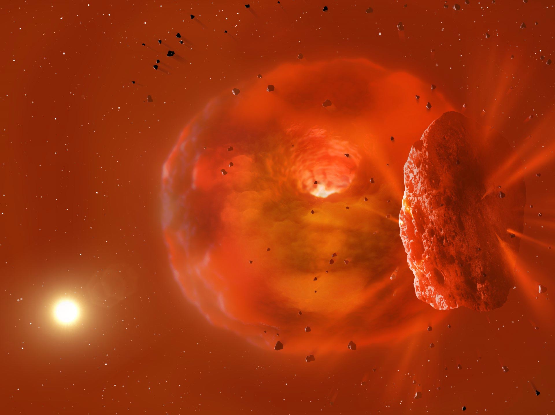 Kosmická havárie!  Poprvé se podařilo zachytit dosvit způsobený masivní planetární srážkou