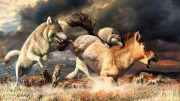 Gray Wolves Hunting in the Pleistocene