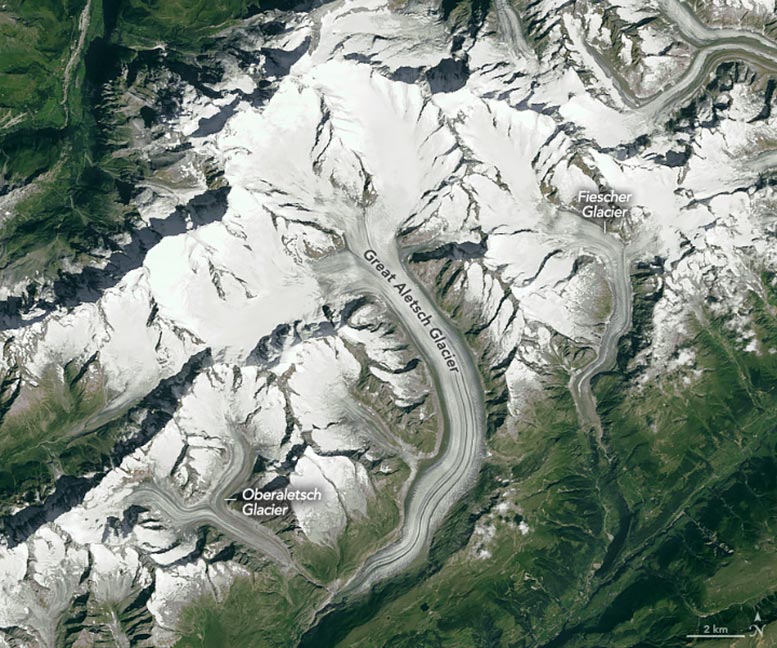 Great Aletsch Glacier Switzerland 1984 Annotated