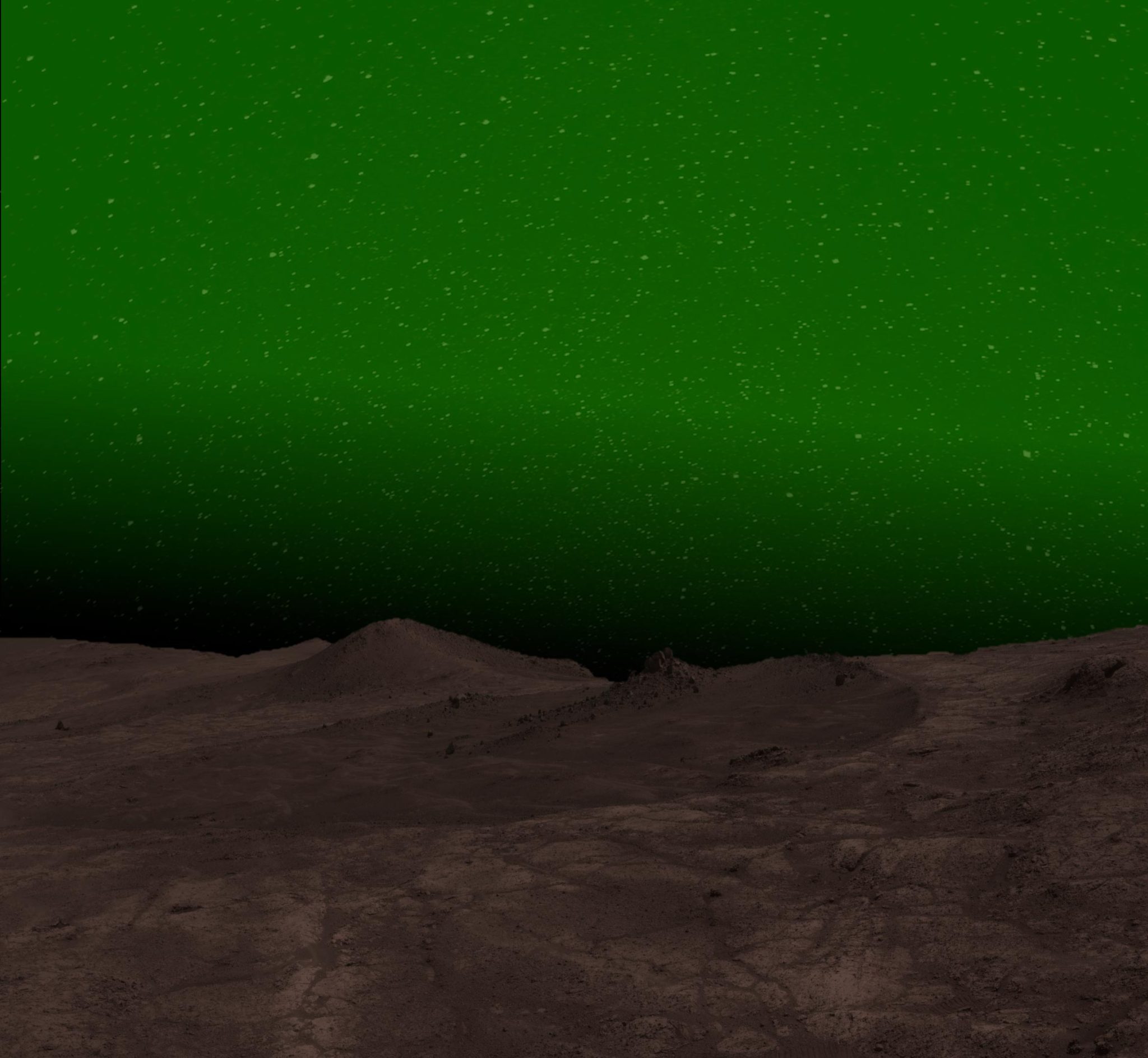 Brilho verde em uma noite marciana