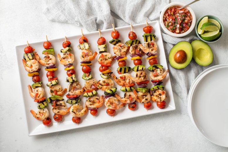 Grilled Shrimp Avocado Veggie Skewers