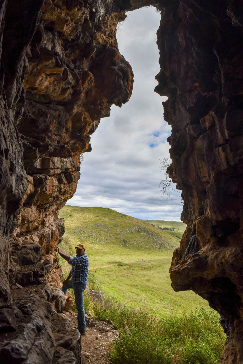 GunaiKurnai Elder Uncle Russell Mullett at the Cave Entrance of Cloggs Cave