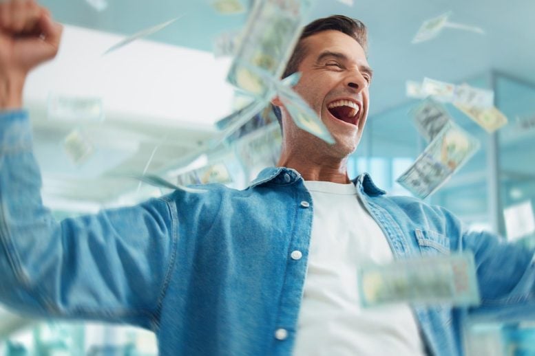 Happy Man Winning Lottery Cash Money