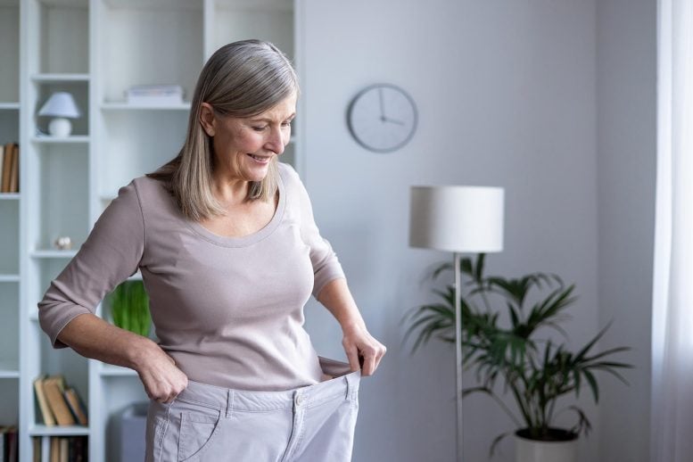 Happy Senior Woman Oversized Pants Weight Loss