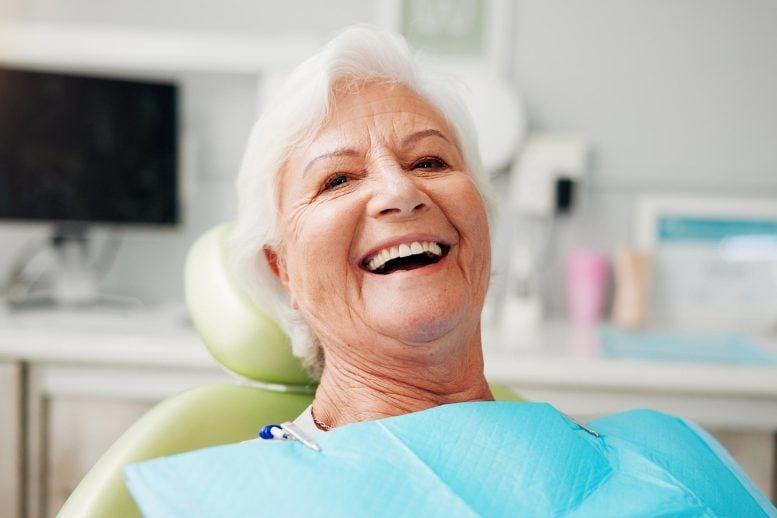 Happy Smiling Senior Woman Dental Treatment Dentist Office
