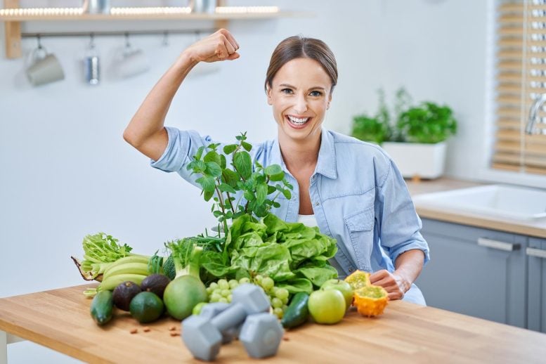 Healthy Woman Green Food in Kitchen