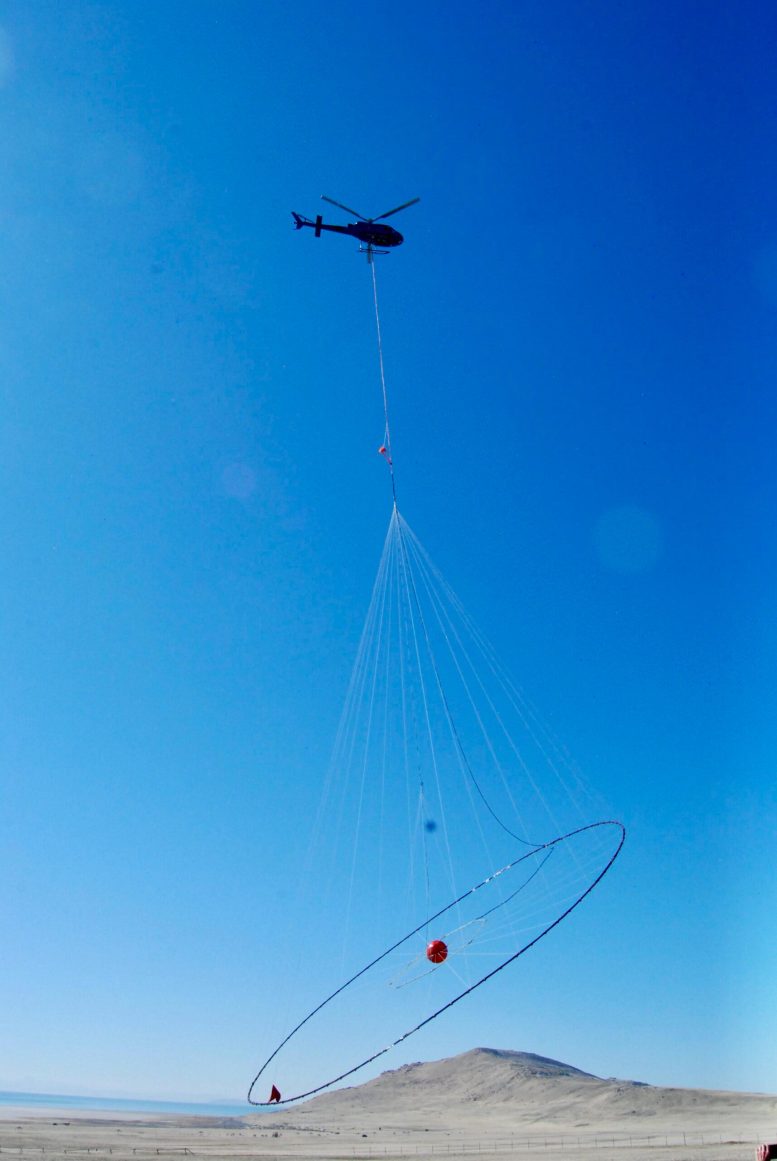Helicopter Lifts Off From Antelope Island