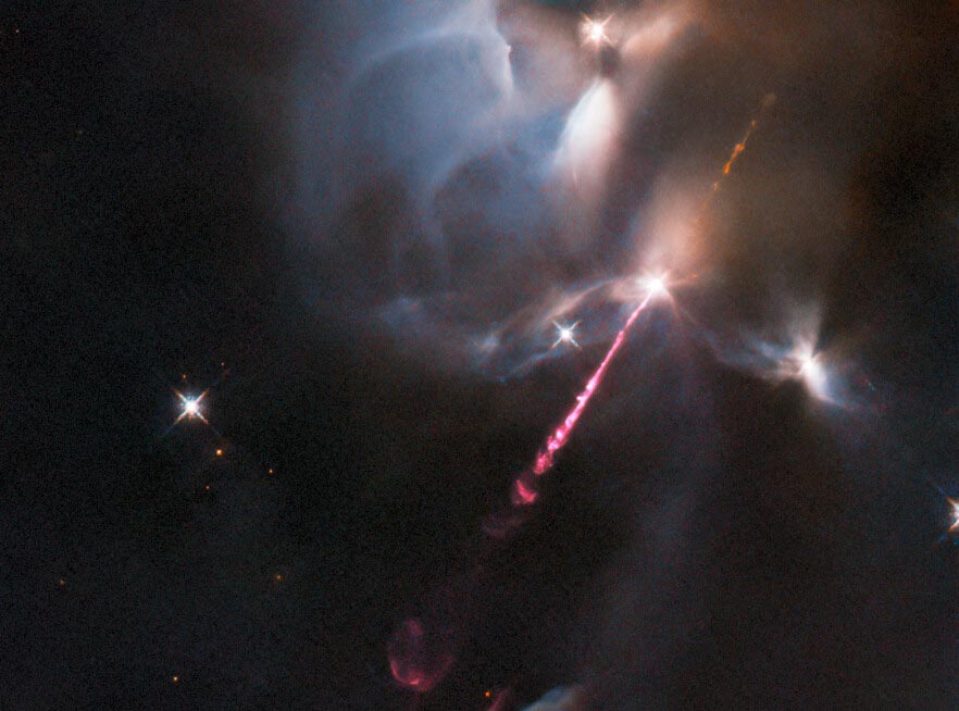 Stellar Tantrum: An Energetic Outburst From an Infant Star Streaks Across Space thumbnail