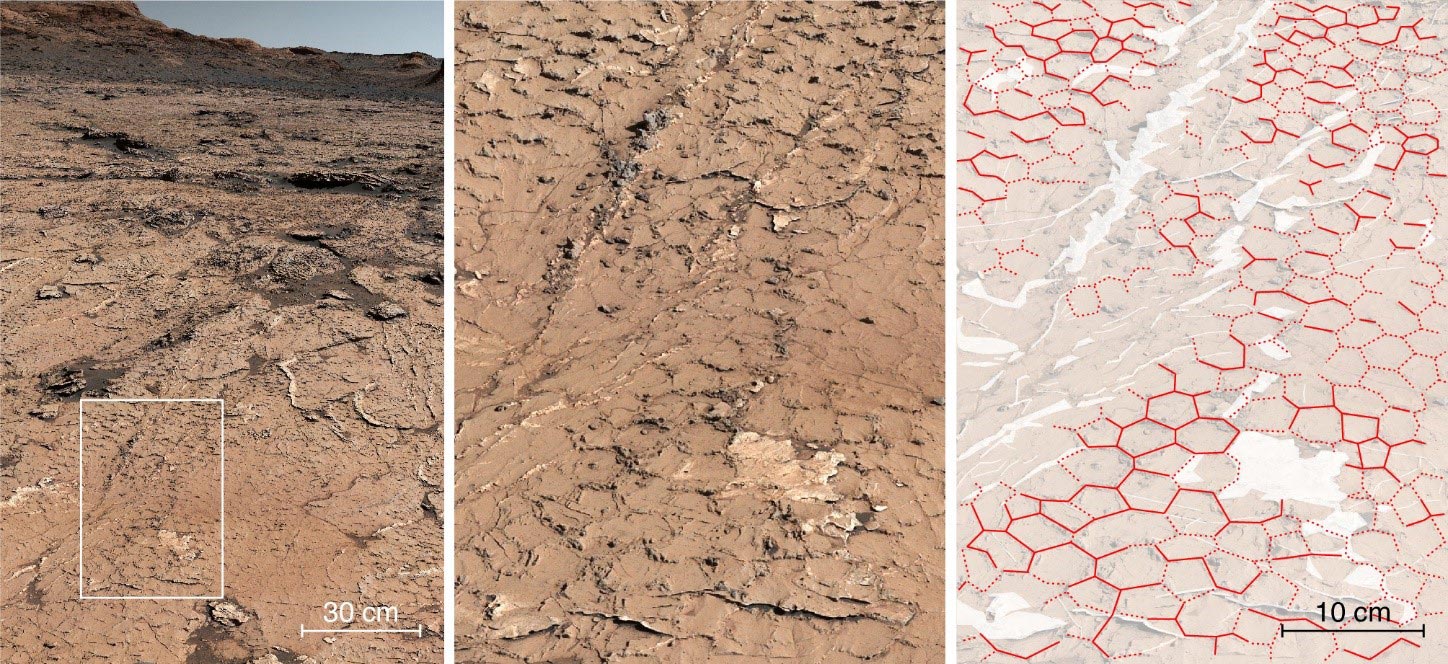 Mars rover Curiosity analyzes hexagonal fossil patterns in sedimentary rocks