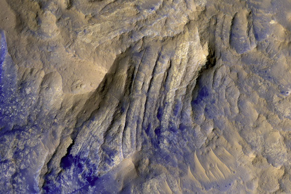 HiRISE Image of Layered Bedrock in the Volcanic Plains of Lunae Planum