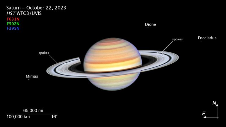 Kompas Hubbleovho teleskopu Saturn z októbra 2023