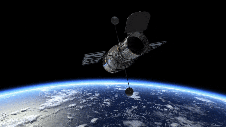Hubble Space Telescope above Earth 3D animation