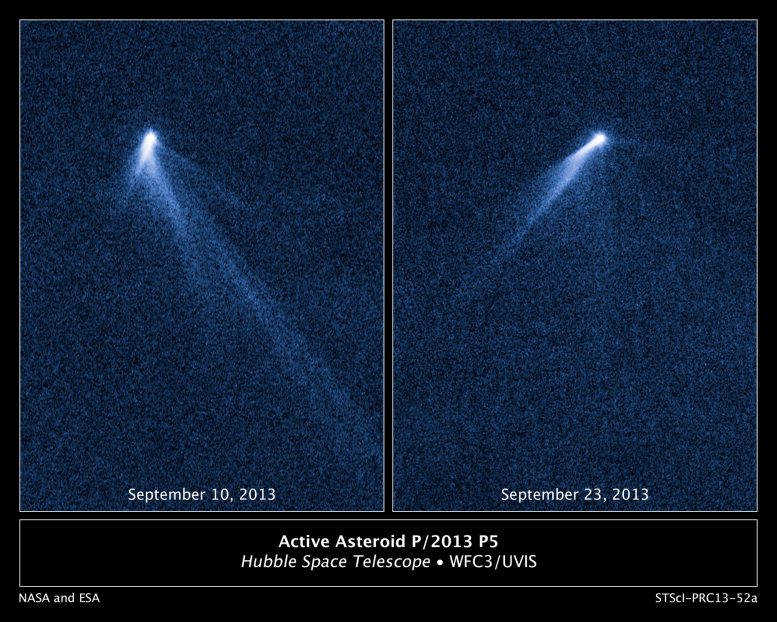 Hubble Views Asteroid with Six Comet Like Tails