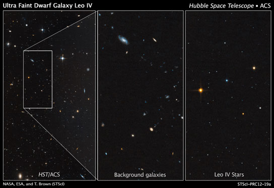 Hubble images show the dim, star-starved dwarf galaxy Leo IV