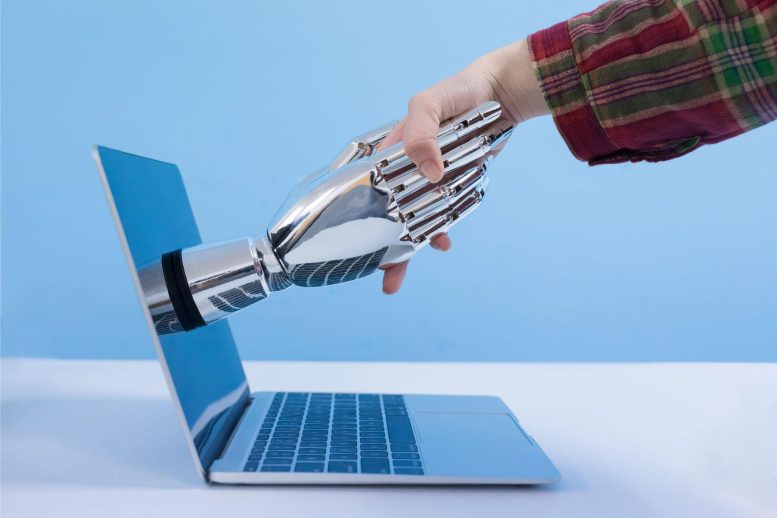 Human Robot Shaking Hands Laptop