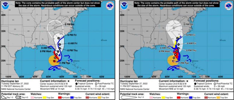 Hurricane Ian Forecast Track Across Florida