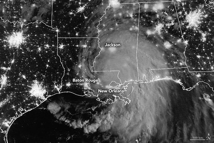 Hurricane Ida Satellite Nighttime Annotated