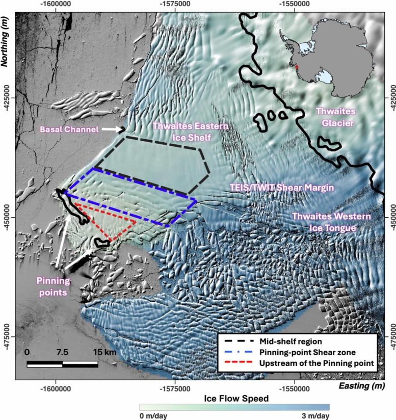 Ice Flow Speed at the Thwaites Glacier in West Antarctica
