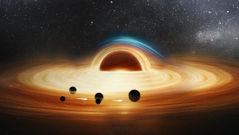 Illustration of Black Holes Orbiting a Supermassive Black Hole