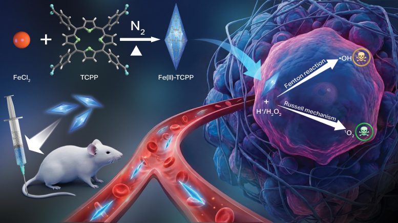 Illustration of Iron Based Nanomaterial Killing Cancer Cells