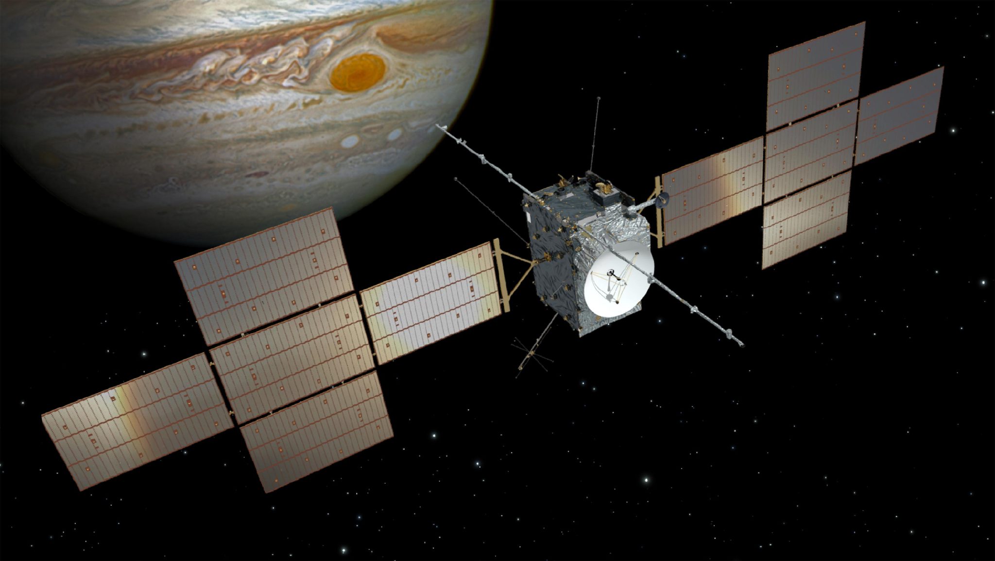 Illustration of JUICE Spacecraft at Jupiter