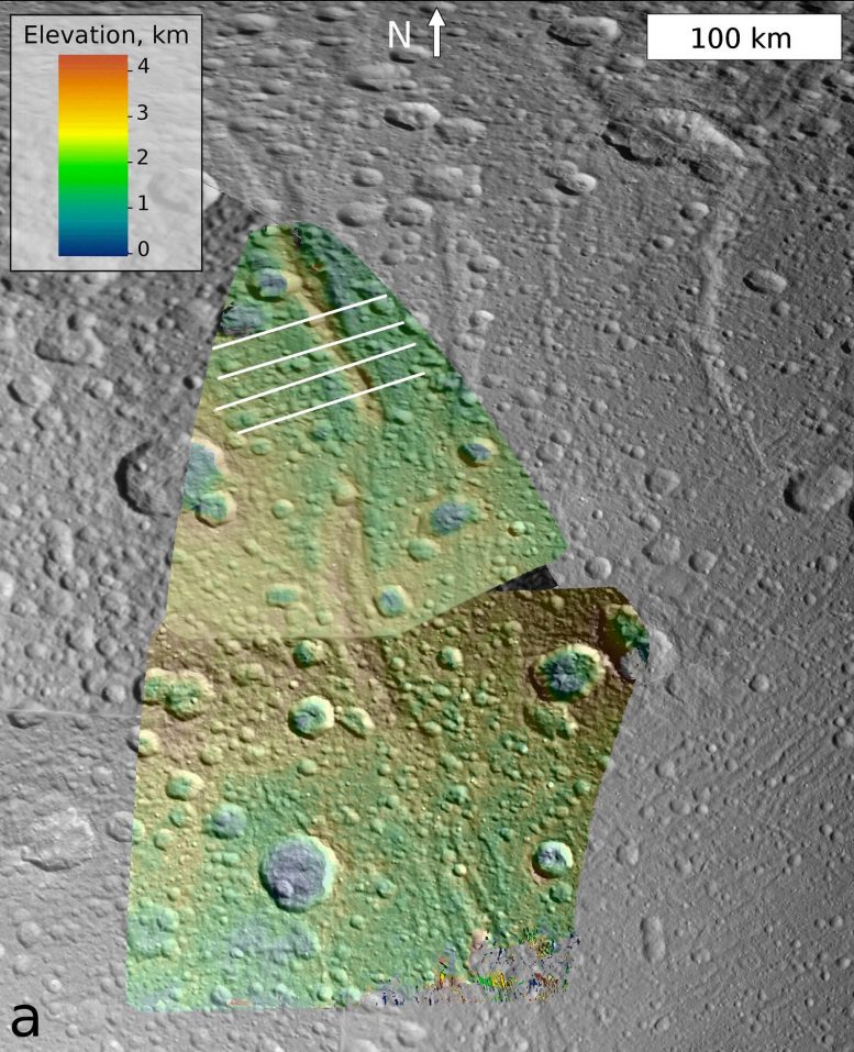 Image of Janiculum Dorsa on the Saturnian Moon Dione